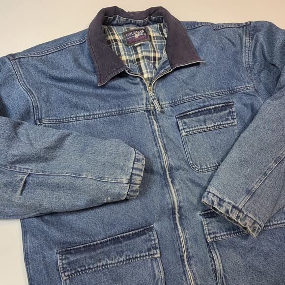 Coleman Outdoor Men's L VTG Denim Chore Jacket Lined Corduroy Collar Distressed - Picture 4 of 15